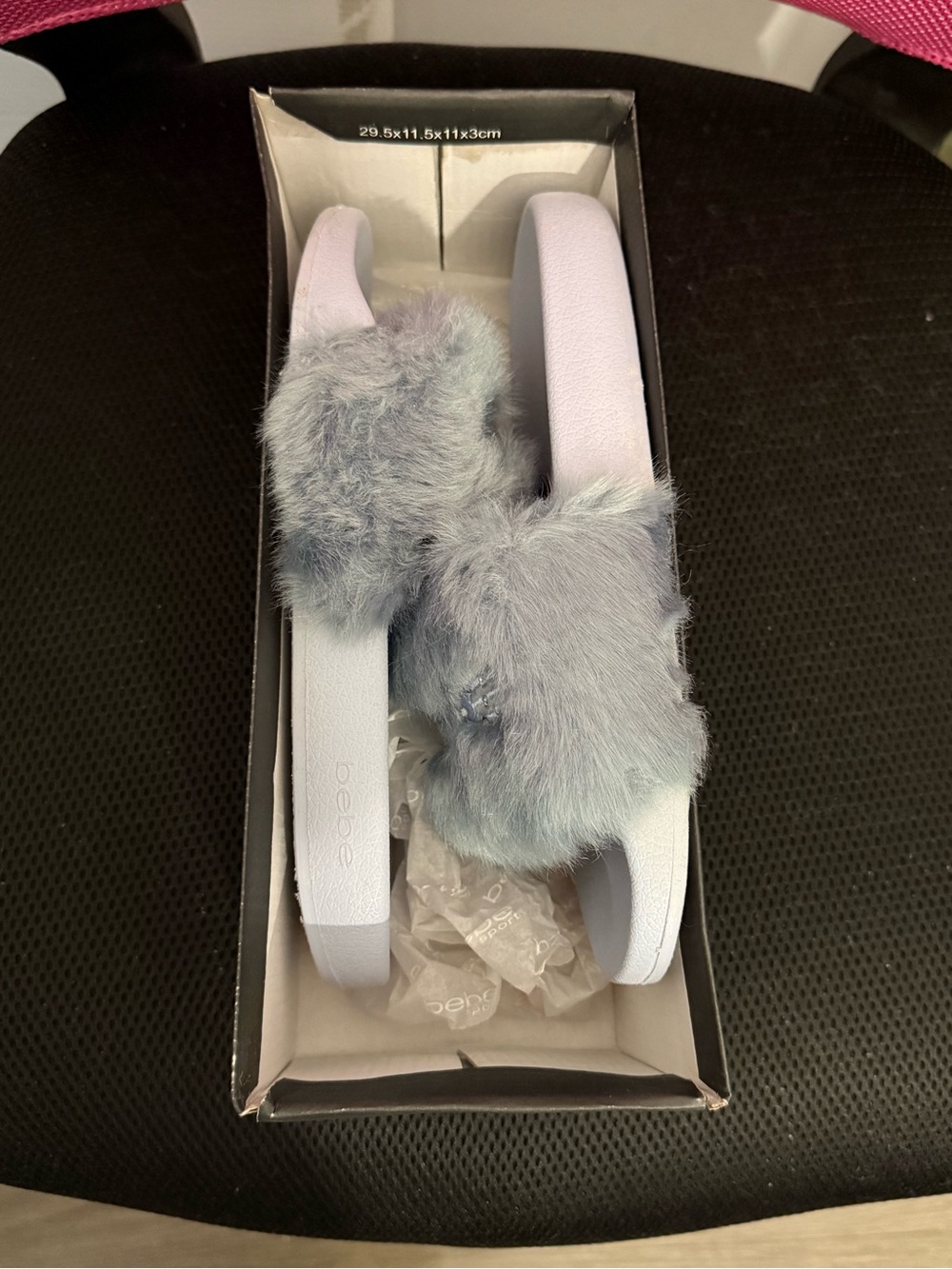 Women’s Light Blue Faux-Fur Slide Sandals